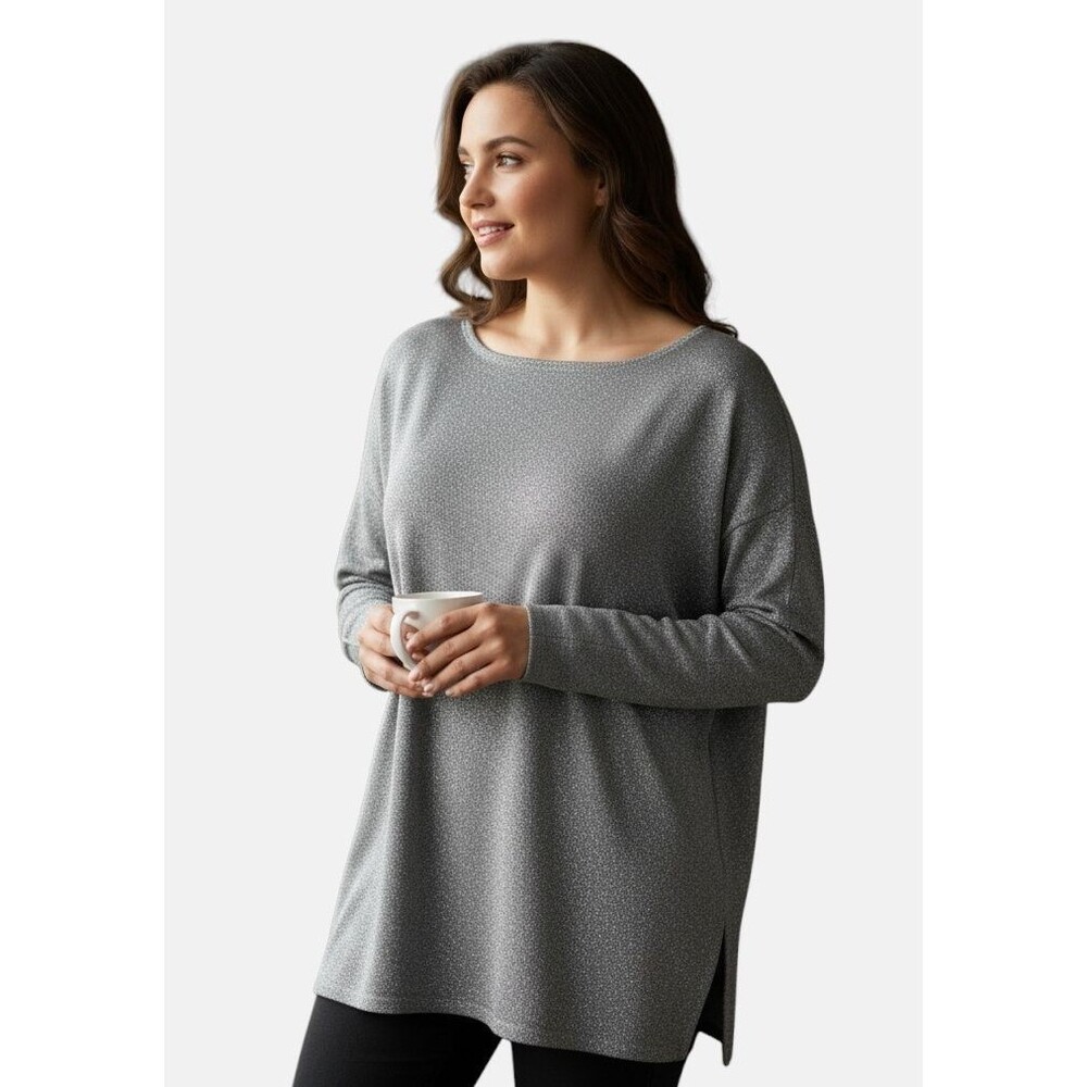Victoria Jones Woman Women's 2X Silver Metallic Wool Blend Long Sleeve Tunic Top